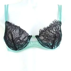 Badgley Mischka Satin Blue Black Lace Bra